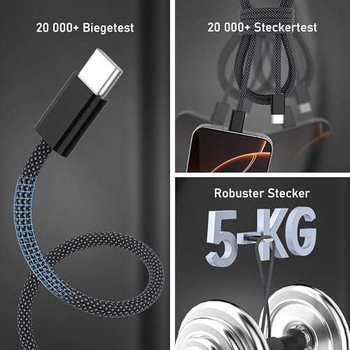 Anysea USB C auf USB C Kabel 60W：[2M+1M+1M+0.5M] 4Stück Ladekabel USBC USBC Schnellladekabel Nylon Datenkabel USB Typ C Ladekabel Kompatibel mit iPhone 16 15 Pro Max Galaxy S24 S23 Pixel iPad MacBook