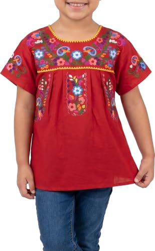 Image of YZXDORWJ Mexican Blouse for Girls Traditional Embroidered Summer Short Sleeve Peasant Blouse for Kids