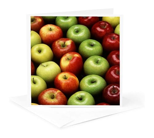 3dRose An Apple A Day - apple, apples, red apples, green apples, juicy apples, food, fruit 1 Greeting Card with envelope