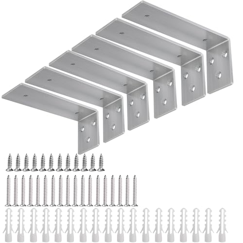 Floating Shelf Bracket 10 inch, Stainless Steel Floating Shelf Brackets, Heavy Duty L Bracket, Hidden Decorative Shelving Brackets Brushed Nickel 6 Pack