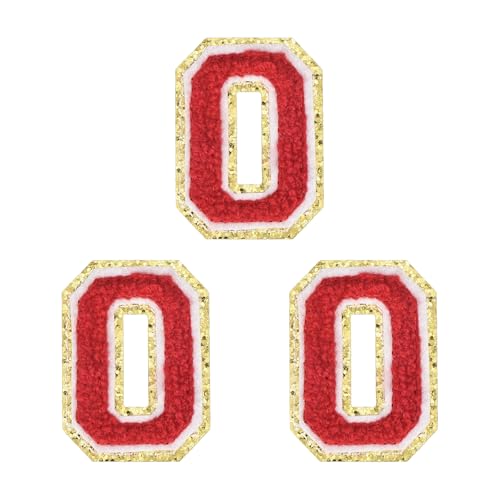 MECCANIXITY 2" Chenille Iron on Letter Patches Red Letter O 3pcs
