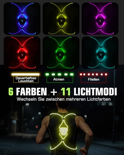 Zacro Lauflampe Joggen, Brustlicht, LED-Laufweste Fahrrad Reflektorweste Warnweste Wiederaufladbare USB Lauflampe, Hohe Sichtbarkeit Leuchtweste Lauflicht für Nächtliches Laufen Wandern oder Radfahren