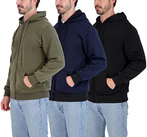 3 Pack: Men’s Track Fleece Long Sleeve Full Zip Up Hoodie Track Windbreaker Workout Running Jacket Fleece Sports Casual Outdoor Hiking Performance Active Gym Athletic Pullover Sweatshirt Set 2, M