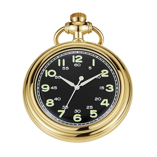 Image of Uncovered Men's Mechanical Pocket Watch with Chain, Uncovered Roman Design Dial Chain Mechanical Pocket Watches for Men