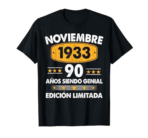 90 Años Cumpleaños Regalo Noviembre 1933 Noviembre 90 Años Camiseta