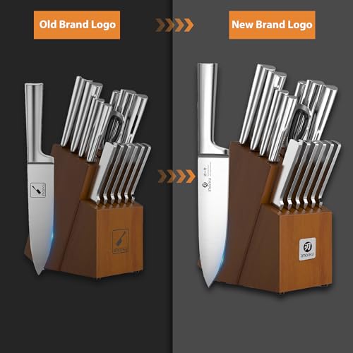 Image of imarku 15-Piece Knife Block Set Built-in Sharpener, Japanese High Carbon Stainless Steel Kitchen Knife Set, Dishwasher Safe, Chef Knife Set with Wooden Knife Block, Santoku Knives for Kitchen Cooking