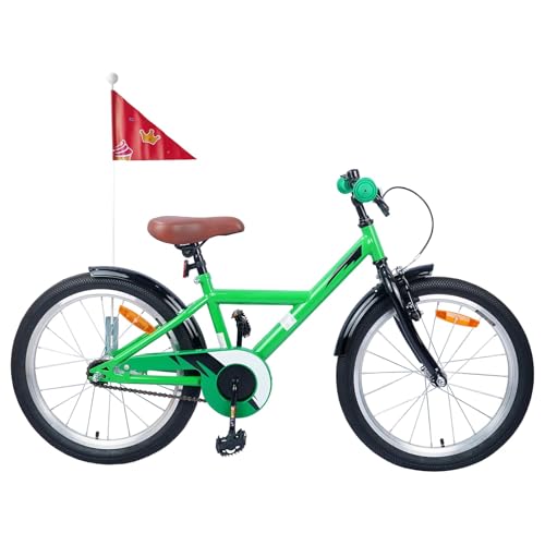 Runheo Bicicleta infantil de 18 pulgadas verde con marco de acero para 5-7 años, asiento y manillar ajustables, una marcha, guardabarros y timbre, ideal para actividades al aire libre y diversión