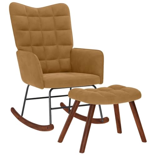 Frdhee Sillón de lactancia mecedora para sala de estar, mecedora con taburete de terciopelo marrón, sillón de relax para sala de estar, dormitorio, se puede instalar rápidamente