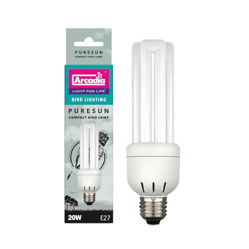 Image of Arcadia Puresun Compact Bird Lamp 20 Watts 2.4% UVB - Full Spectrum UV Light Bulbs for Bird Light Lamp Use in Indoor Habitats and Aviaries, Long Lasting High CRI Easy to Use Avian Illumination