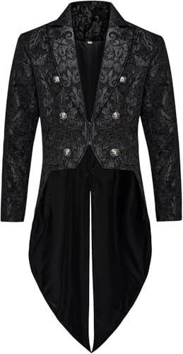 Mens Vintage Tailcoat Jacket Medieval Steampunk Frock Coat Gothic Victorian Tuxedo Jacket Halloween Costume (Black X-Large)