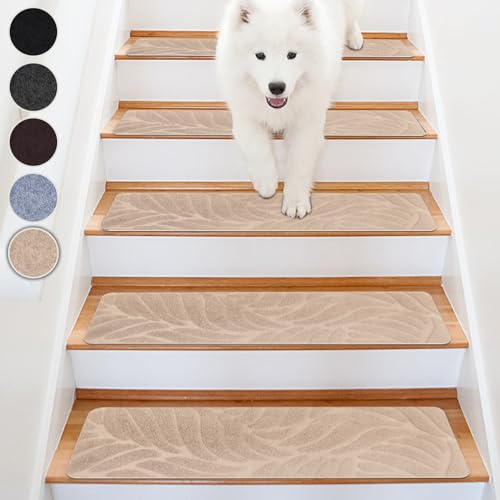 Homwiz Tapis d'Escalier Antidérapant, Lot de 15 Marchettes d'Escalier Autocollantes Intérieur, Moquette Escalier Réutilisable Découper pour Protéger Animaux,...