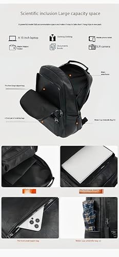 Mochila de cuero PU para laptop unisex negra grande miniatura 3