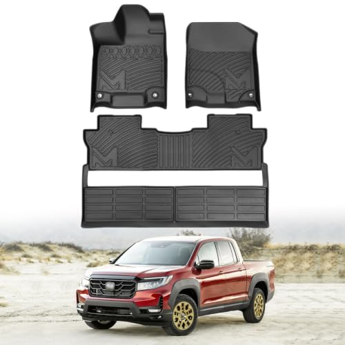 Image of Floor Mats & Floor Liners Custom for 2017-2026 Honda Ridgeline Crew Cab, TPE Automotive All Weather Cover Protection Waterproof Black Front & Rear Row Full Set Car Mats, 3PCS