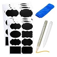 ARMIZ 163 Pack Black Chalkboard Labels with 2 Pens and 1 Towel - Waterproof & Reusable Chalkboard Stickers, for Jars, Containers, Pantry, Storage Bins