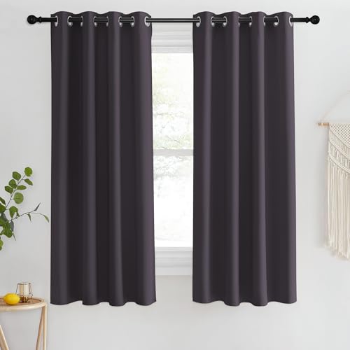 NICETOWN Blackout Short Curtain 63 inches Long for Windows, Thermal Insulated Curtain Grommet Room Darkening Window Treatment for Bedroom/Living Room, 1 Panel, W46 x L63, Greyish Purple