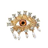 Evil Eye Brooch Fashion Unique Elegant Rhinestone Vintage Lucky Charms Eye Brooch Enamel Tassel Pearl Pin Clothing Jewelry Clothing Backpack Jacket Hat Decoration DIY (Yellow)