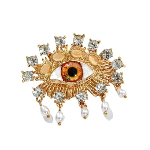Evil Eye Brooch Fashion Unique Elegant Rhinestone Vintage Lucky Charms Eye Brooch Enamel Tassel Pearl Pin Clothing Jewelry Clothing Backpack Jacket Hat Decoration DIY (Yellow)