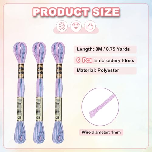 Image of PATIKIL 6 Skeins Embroidery Floss, Polyester Embroidery Threads Bracelets String for Cross-Stitch Hand Embroidery, Pink Purple
