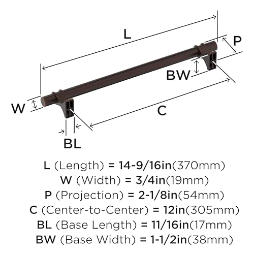 Image of Amerock Davenport 12 inch (305mm) Center-to-Center Oil-Rubbed Bronze Appliance Pull, BP36697ORB