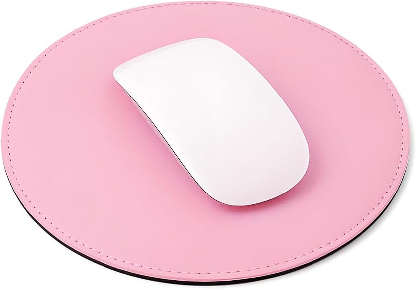ProElife Round Mouse Pad, PU Leather Pink Desk Mat, Non-Slip Base, 8.66"