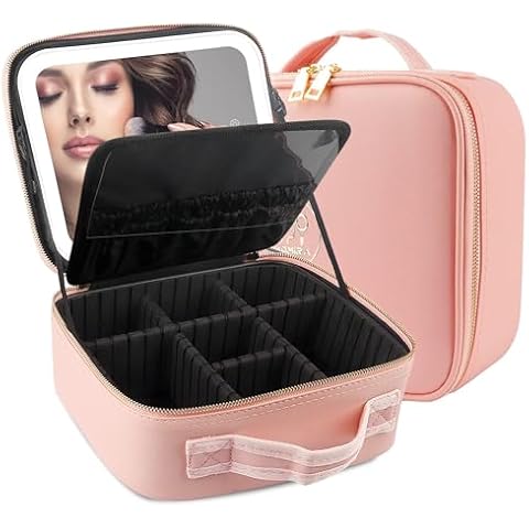MOMIRA Travel Makeup Case with Lighted Mirror Cover