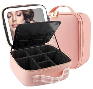 MOMIRA Reis make-up tasje cosmetische tas make-up organisator tas met verlichte spiegel, instelbare helderheid in 3 kleurenscenario's, waterdichte make-up trein Geval - Roze