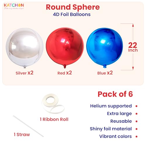 Image of KatchOn, Red White and Blue Foil Balloons - Pack of 6 | Patriotic Balloons for Independence Day, Memorial Day, Labor Day, USA Themed Party Decorations | Red, White, Blue Balloon Arch