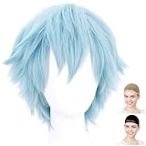 CaseEden コスプレ ウィッグ プレミアム ショート 30cm 耐熱 スカイブルー ウィッグネット2個セット WIG5597