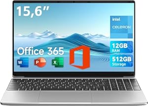 jumper 2025 Laptop 15, 6 Zoll FHD Display, 12 GB RAM 512 GB ROM, Office 365, Prozessor 5205U Notebook(bis zu 2, 3 GHz), Akku 38 Wh, 2 Stereo-Lautsprecher, USB 3.0, Type-C, Digitale Tastatur