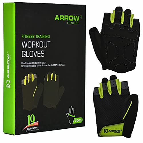Arrow Fitness Workout Gloves for Unisex, Lightweight Breathable Gym Gloves,Weight Lifting Gloves, Cycling Gloves for Fitness, Training, Climbing, Kettlebell, Dumbbell (Large/Black & Green, Rubber)