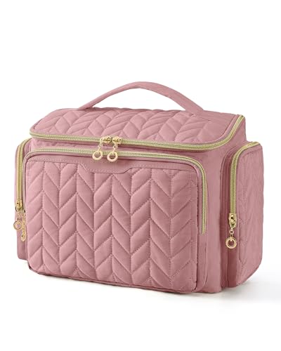 Image of BAGSMART Travel Toiletry Bag, Large Wide-open Travel Bag for Toiletries, Makeup Cosmetic Travel Bag with Handle, Dark Pink, Cute