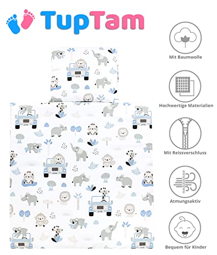 TupTam Baby Crib Pram Bedding Set Duvet Pillow - 4 pieces, Zoo Blue, 80x80 cm - Image 4