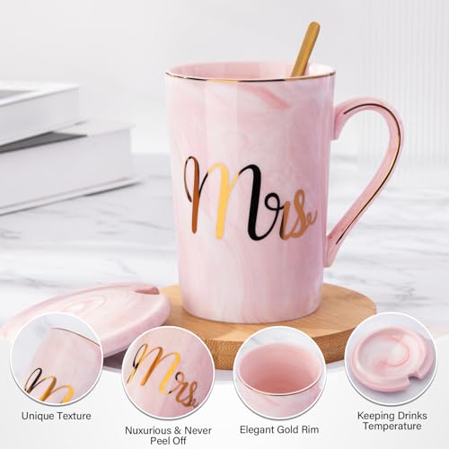 Biching Wedding Gifts for Couples 2025, Couple Gift for Anniversary - 14oz Ceramic Marble Mr and Mrs Mugs Set, Present for Bridal Shower Engagement Bride and Groom, with Greeting Card, Luxury Gift Box - Image 5