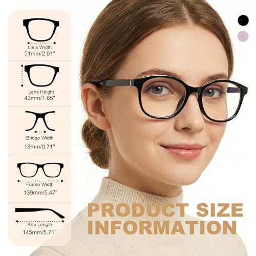 Image of SKYOAK 2 Pack Vibrant Progressive Multifocus Reading Glasses Women, Stylish Spring Hinge Multifocal Readers, Lightweight Anti Blue Light Computer Eyeglasses for Near Range (Black & Purple, 2.25x)