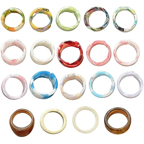 Amini Acrylringe Harzring 19 Stück Retro Finger Rings Bunter transparenter Acetatring Offener Ring Geometrische Runde Ringe Rings Jewelry Cover