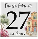 Numero Civico in Ceramica Personalizzabile Con la tua Regione Italiana, Targa Decorativa su Mattonella 11x11cm, con Indirizzo e Nome Famiglia, Made in Italy,Regioni Italiane (Liguria)