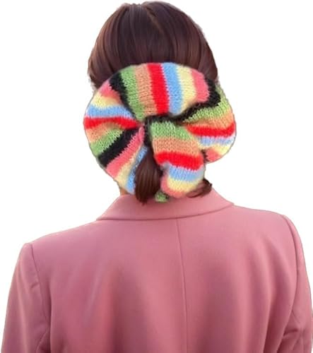 newbagggyy HAIR TIES Women's Oversized 100% Real Wool Colorful Stripes