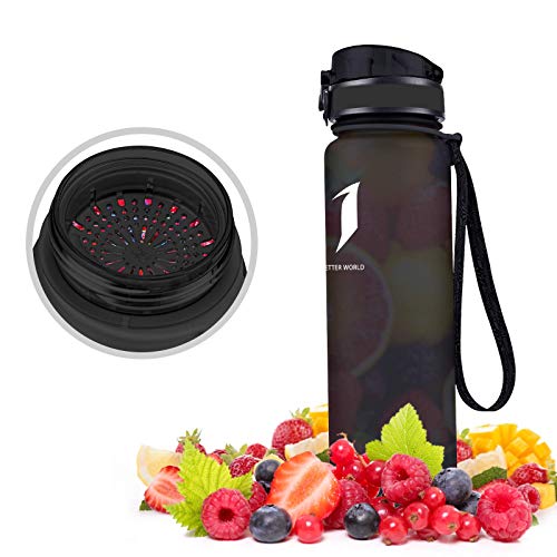 Super Sparrow Sports Water Bottle - Eco Friendly & BPA-Free Plastic - Fast Water Flow, Flip Top, Opens with 1-Click - Reusable with Leak-Proof Lid (Black, 350ml-12oz)