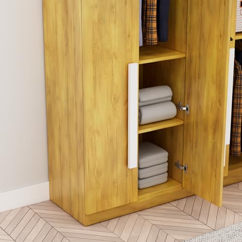 Image of Bniture 4 Door Wardrobe for Bedroom with Lockable Door & Hanging Space | Almirah for Clothes with Elevated Bottom Base | Wardrobe for Storage Cupboard | 3 Years Warranty (Giant Wood, 4 Door)