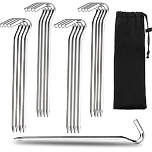 18 Pièces Piquets de Tente Piquets de Tente en Aluminium Sardines Camping en Forme de Point d’Interrogation Crochets de Tente – Pas Facile à Plier – pour Le Jardinage Camping Tentes