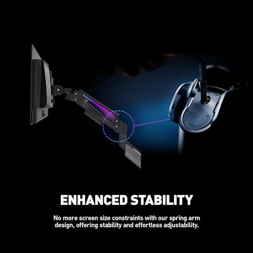 MSI MPG MT201R - Premium RGB Single Monitor Stand Arm, Supports 17-49" Screens and 44 lbs, VESA Compatible, Adjustable Heavy Duty Gas Spring Mount, Clamp & Grommet, Quick Release Plate - Gray by MSI - Image 5