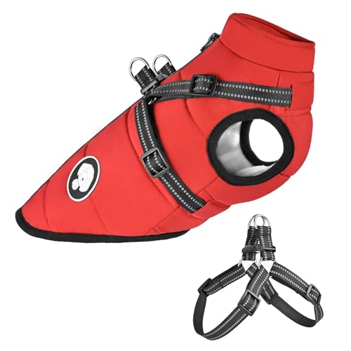 Waterproof Dog Coat with Harness, Warm Winter Dog Jacket for Small Medium Large Dogs, Warm Dog Clothes For Chihuahua Teddy Labrador French Bulldog
