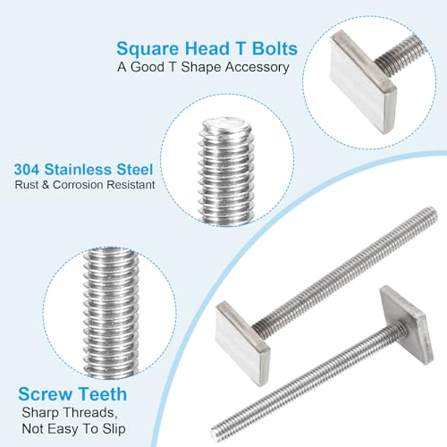 PATIKIL T-nut Adapter Nutensteine M6 x 65mm 4 Set Gepäckträger Edelstahl Nutensteine Dachträger Schrauben mit Mutter Unterlegscheiben für Relingträger Fahrrad Dachbox Kajak Gepäckträger