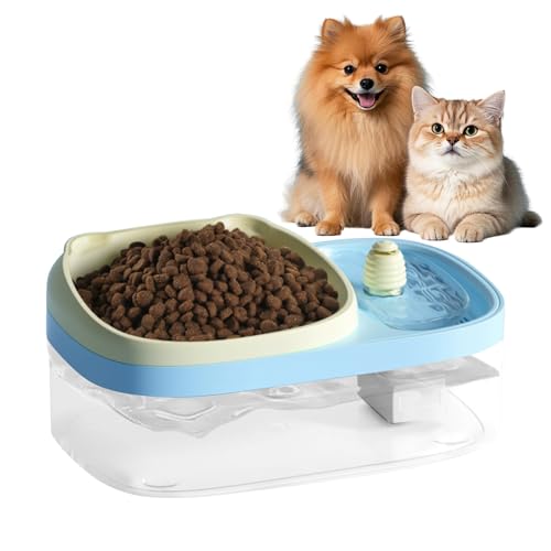 2 in-1 Double Dog Cat Bowls, Pets Water and Food Bowl Set, Automatic Cat Recirculating Live Water Dispenser, Feeding Drinking 81.16oz Big Capacity for Big and Medium Pets