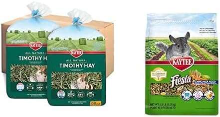 Kaytee All Natural Timothy Hay, 12 lb Fiesta Pet Chinchilla Food, 2.5 lb Bundle