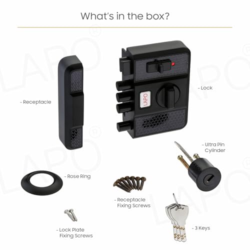 Image of LAPO Penta Lock with Keyed Entry, 4-Bolt Security, Privacy Lock & Large Interior Knob - for Single, Double & Sliding Doors, Left or Right-Handed, Black Finish,3 Years Warranty