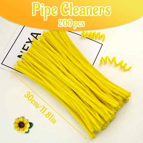 Image of Mnuizu 200Pcs Pipe Cleaners, Pipe Cleaner Chenille Stems DIY Craft Supplies | Bright Pipe Cleaners Craft Supplies, Fuzzy Sticks Pipe Cleaner Bulk for DIY Art Creative Craft Decoration, Yellow