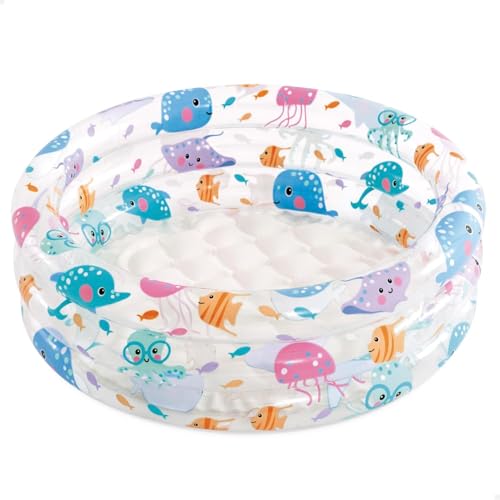 Image of LONGMIRE Beach Buddies 3 Ring Baby Bath tub for Kids 0 to 2 Year | Inflatable Bath tub for Kids Multi Cartoon Print I Pack of 1 I Size 2 FT - 24 Inches