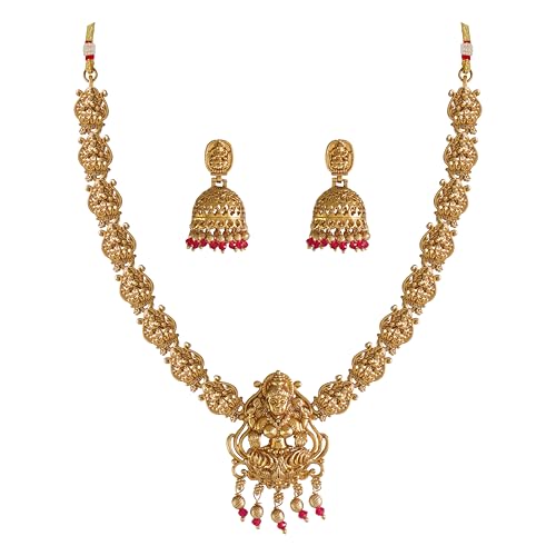 Image of CUTE GOLD Antique Oxidised Plating Necklace With Earring For Women and Girls | Antique Temple Necklace Set for Women & Girls