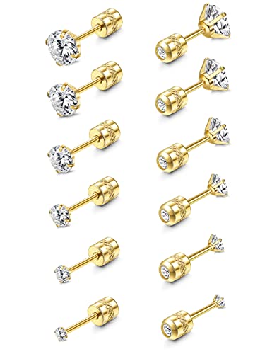 Morfetto Vis Back Studs pour Femmes Hommes 18G Tragus Helix Piercing Surgical Steel Hypoallergénique pour Oreilles Sensibles Diamant Cartilage Boucles d’Oreilles Doré Cover